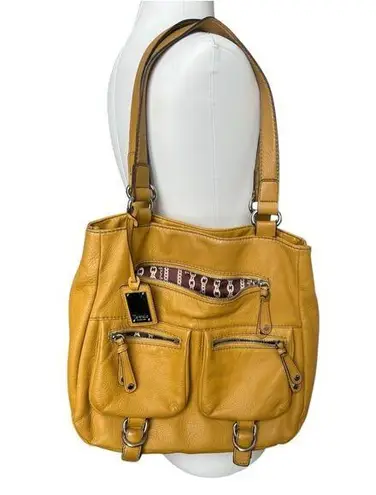 Tignanello Mustard Yellow Leather Shoulder Bag Tote Medium Sized