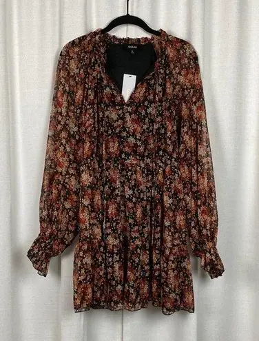 Aakaa You Better Believe It Brown Floral Long Sleeve Mini Dress Sz.S NWT