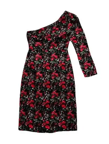 Club Monaco Red Rose Floral Velvet One Sleeve Sheath Dress Fancy Party Women’s 0