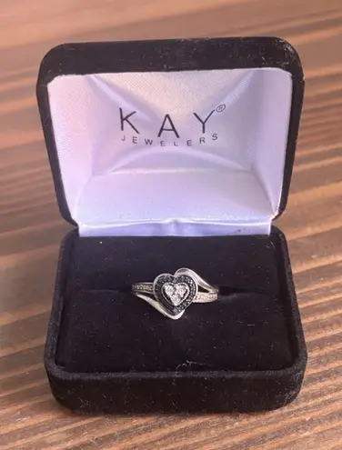 Sterling Silver Heart Shaped Ring With Blue And Clear Diamonds Size 7