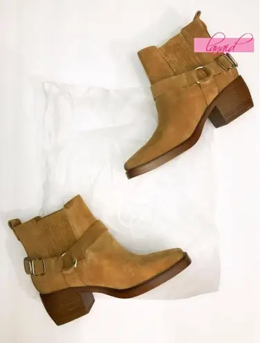 Sam Edelman Bellamie Harness Booties Camel Leather Suede Tan Edgy Ankle Boots 7