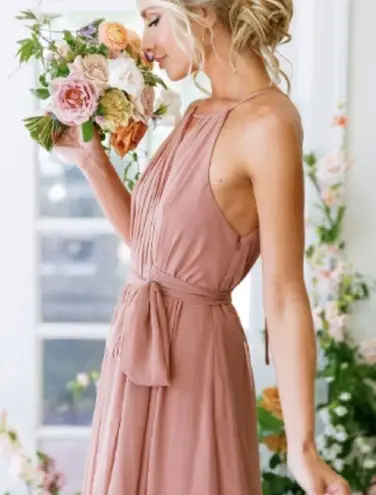 Revelry Eliza Chiffon Rosewood Pink Mauve Bridesmaids Prom Full Length Dress 2