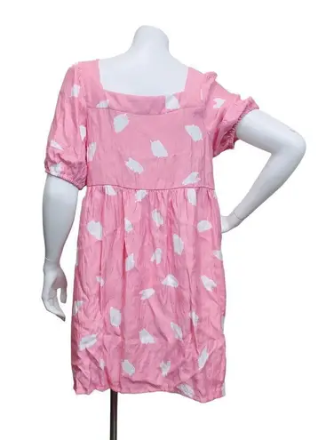 Loft  Women’s Medium Square Neck Pink White Puff Sleeve Mini Dress