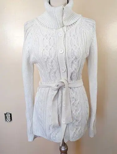 it's our time Size Medium M Long Sweater Tie Comfy Knit Button Long Sleeve Ivory