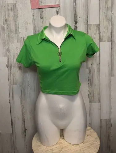 Green Collared Zip Up Crop Top Love Brand Size L Green Size L