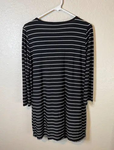 Susan Graver Black White Striped Dress Gold Button Detail Womens