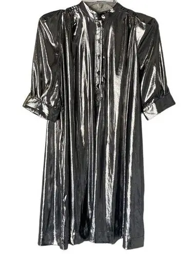 Zadig & Voltaire Womens Silver Retouch Foil Short Sleeve Shirt Dress Siz…