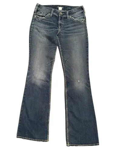 Silver Jeans Y2K Silver Size 28x31 Suki Surplus Bootcut Jeans Distressed Flap Pockets Western