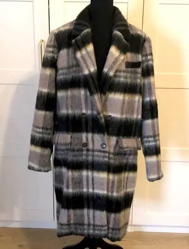 Double breasted plaid wool blend coat Size L