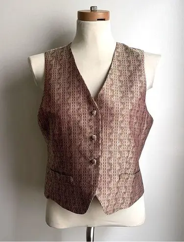 Rena Rowan Vintage 80s Saville Paisley Button Up Crop Vest Brown Green 8 Petite
