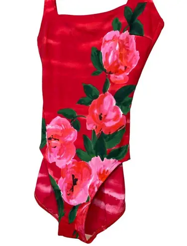 Gottex Vintage 70s 80s Red Rose Floral One Piece Swimsuit Size 10