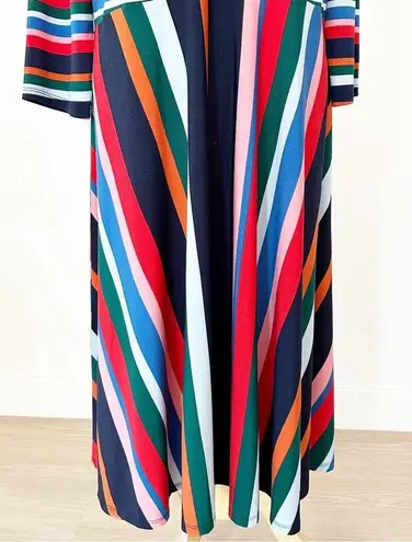 Eloquii Printed Fit and Flare Dress Rainbow Stripe Mock Neck Stretch | 16