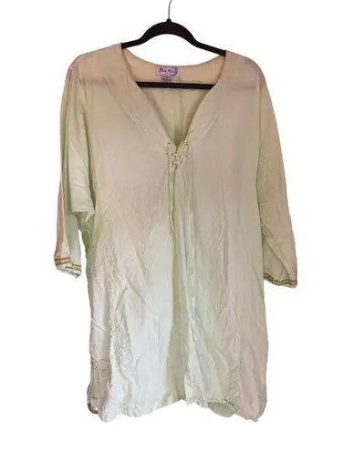 Light Green Blue Moon Cotton Tunic Top With Lace