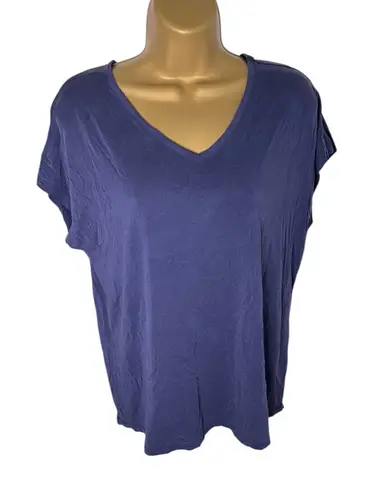 Leo & Nicole Modal Blend Cap Sleeve V-Neck Tee Navy Blue Boxy Fit M