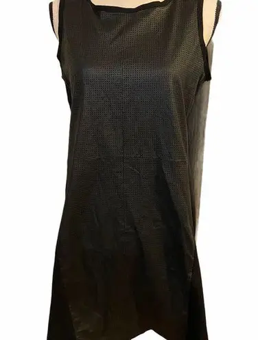 Neiman Marcus Black Leather Front Size Medium Sleeveless Dress.