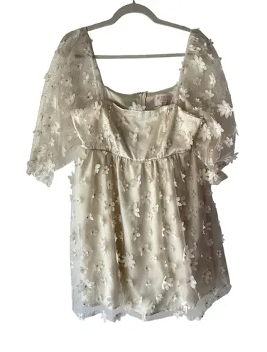 Audrey Parks Francesca’s Puff Sleeve Floral Mini Dress M Babydoll Cottagecore White Size M