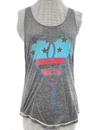 None Gray Cowgirl Tank Top Love Rodeo Sheer Red White Blue Lightweight Racerback XS