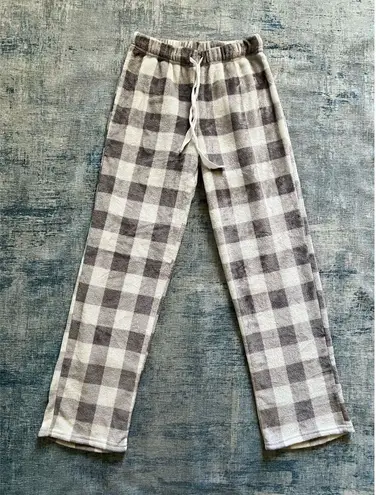 Born Cream Gray Buffalo Plaid Super Soft Plush Lounge Pajama Pants Small Gray