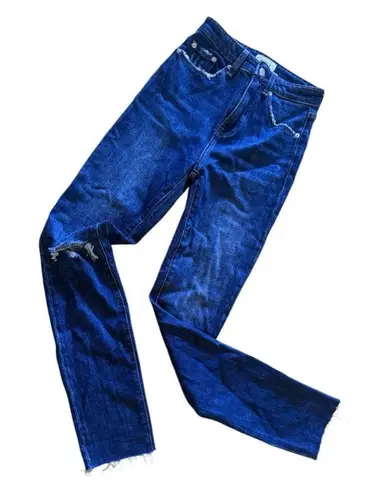 Pistola baggy jeans, dark denim, distressed high waist zip bottom size 23