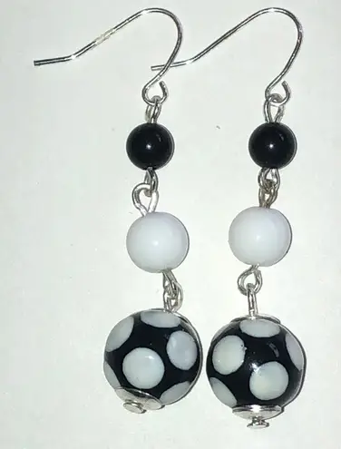 Black and White Polka Dot Beaded Ball Drop Boho Earrings