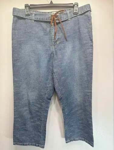 Tommy Hilfiger  Wide Leg Denim Capri Flat Front Pants w Leather Laced Belt Sz 12