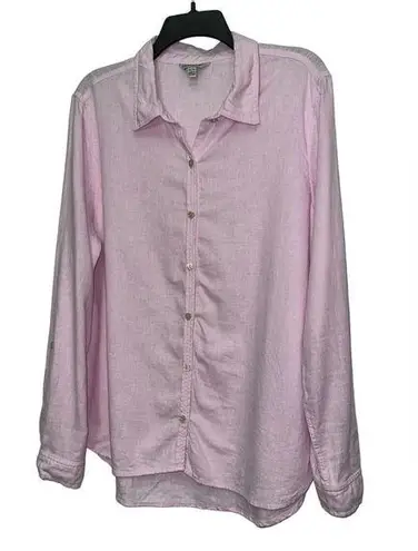 Orvis  Classic Collection Linen Button Up Shirt Size XL Pink Layering Lagenlook