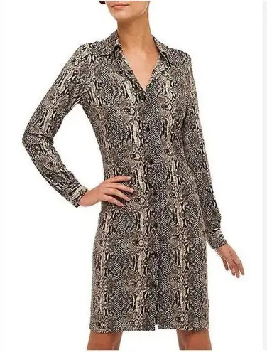 Norma Kamali Womens Snake Print Shirt Dress Size L Button Up Long Sleeve Stretch