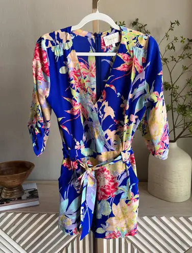 Yumi Kim Silk Floral Wrap Romper Blue Tropical Print M