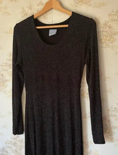 Vintage 90s black silver glitter sparkly long sleeve whimsigoth maxi dress 10