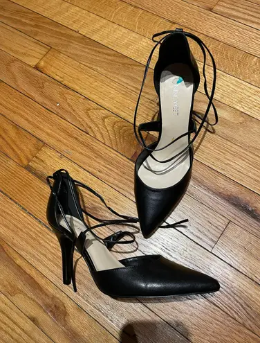 Nine West Fool4you Lace Up D’orsay Pointed Leather Stilettos Pumps Heels