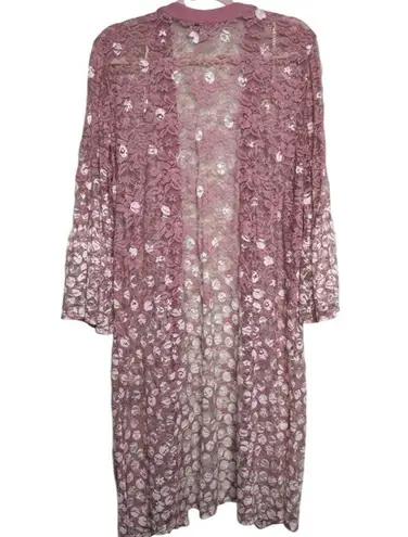 Maya Brooke Dusty Pink Lace Kimono Duster Bell Sleeves Open Front Size 16