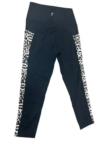 ZYIA Active Black Leopard Print High Waisted Workout Cropped Leggings Size 4