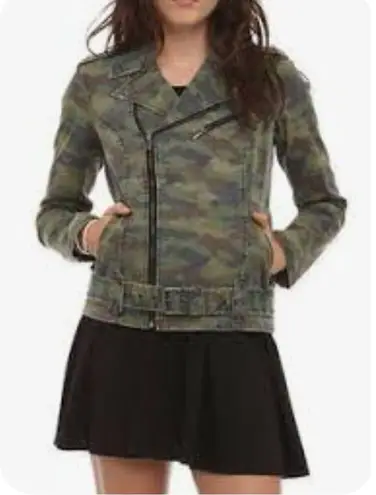 Tripp NYC Royal Bones Tripp NCY Moto Jacket Womens L Green Camo Stretch Punk Grunge Y2K