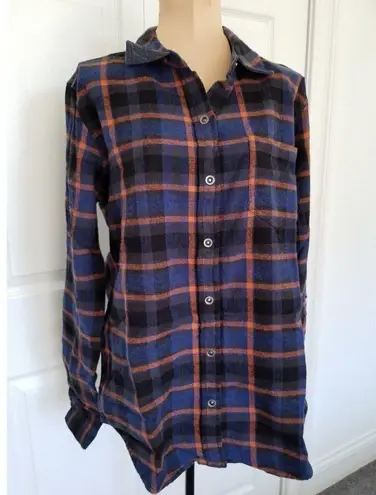 prAna Women's Golden Canyon Flannel Shirt 100% Organic Cotton Rich Sapphire Sz S