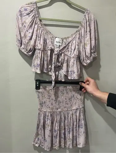 Sky to Moon small Set Purple Flowers Crop Top & Skirt Tie Front Fairy NEW