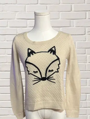Cream Fox Face Knit Sweater Nature Cozy Cute Pullover Fairycore Women’s Small