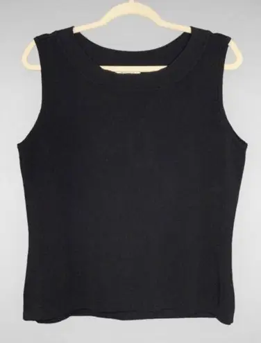 Dress Barn  Black Stretch Ribbed Knit Sleeveless Round Neck Layering Top Large