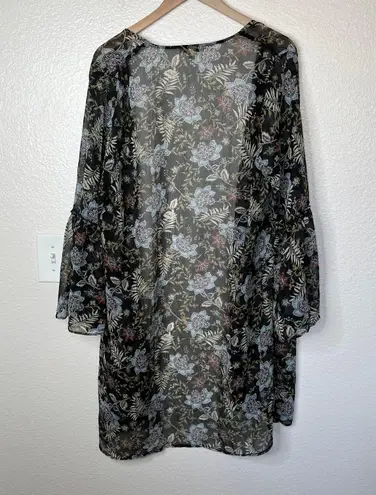 American Eagle Outfitters Sheer Chiffon Floral Kimono Black L/XL Boho