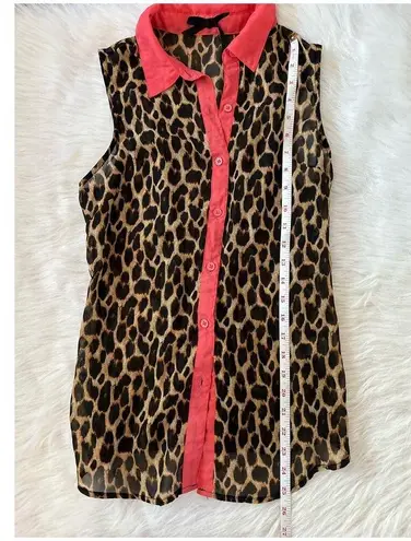 Ali & Kris Button Down Sleeveless Leopard Animal Print Sheer Blouse Size Small