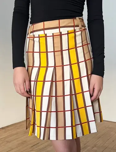 Marc by Marc Jacobs Marc by Marc Jacob’s Plaid Pleated Checkered Yellow Brown Silk Skirt size 6