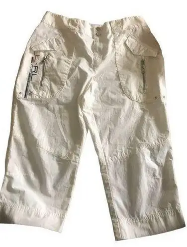 Ralph Lauren VTG  Active White Logo Cotton Blend Capri Crop Pant Pockets Sz. 6X18