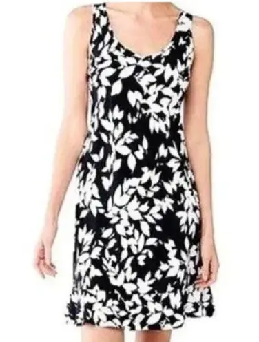 Lands End Womens L Black White Havana Floral Sleeveless Swim
Flounce Dress Size L