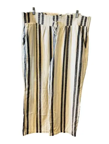 Land 'n Sea Women’s Black Wide Striped Linen Blend Wide Leg Pants Size XL