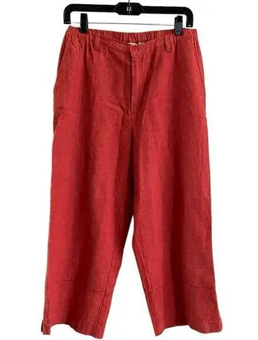 Field Gear 8 Linen Blend Wide Leg Crop Pants Orange Red Terracotta High Rise