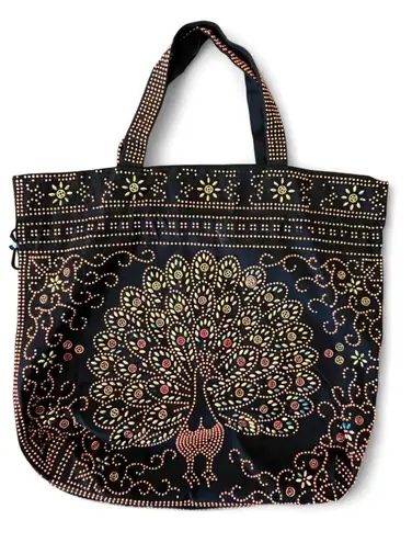 Vintage Peacock Tote Bag Black