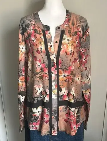 Tolani Collection of India Charming Floral Long Roll Up Sleeve Button Up Blouse Pink