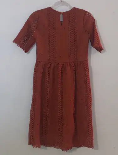 Stevie Hender Burnt Orange Lace Dress Short Sleeve Midi