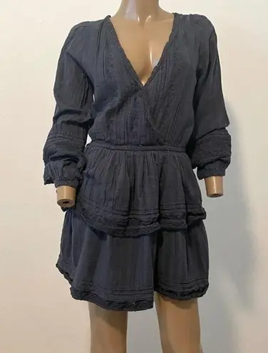 American Eagle  large embroidered faux wrap layered dress D3 9037