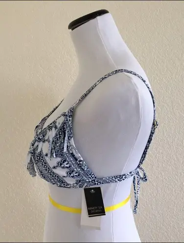 96degrees Blue White Tassel Tie Back Triangle Top Size L