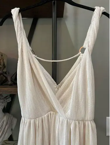 Sabina Musayev Alma Plisse Tiered Mini Dress White Shimmer Womens Size Small